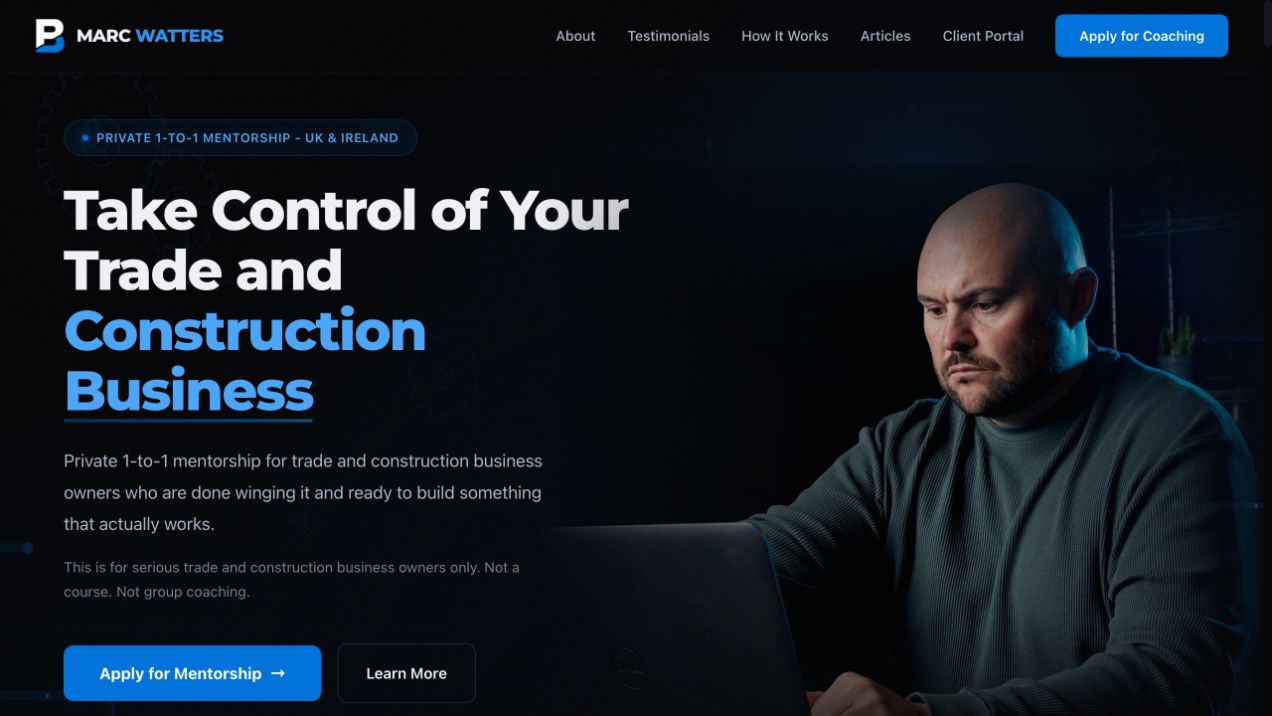 Marc Watters website: Construction Business Blueprint · Mentorship website